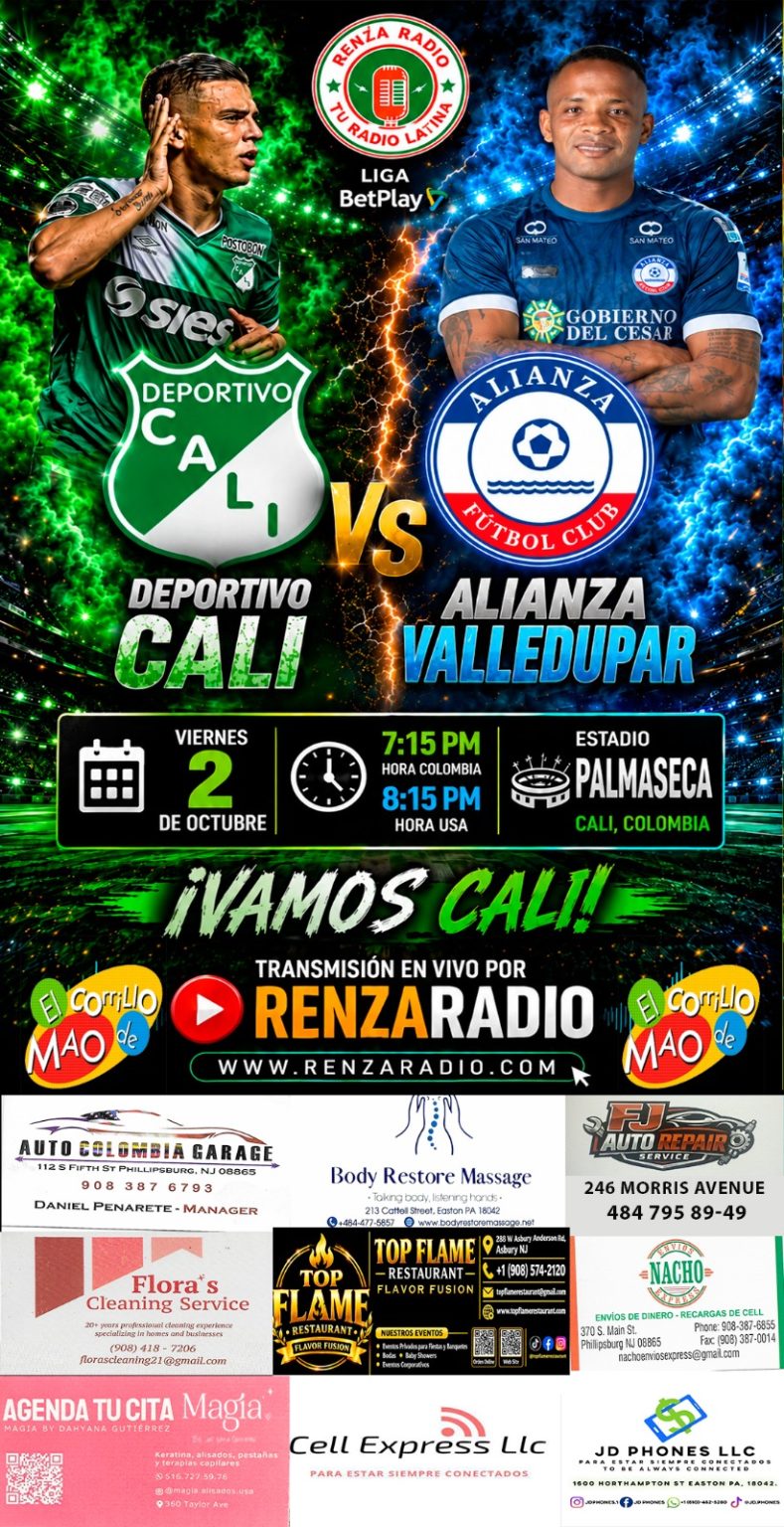 DEPORTIVO CALI VS ALIANZA VALLEDUPAR HOY POR RENZA RADIO